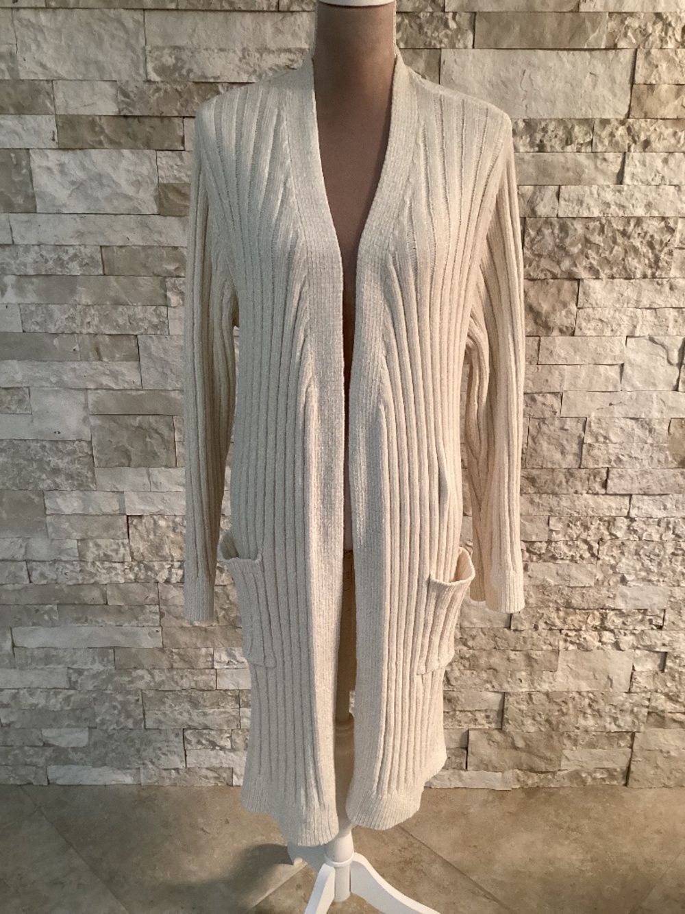 Stitch by Chenault long lightweight open-front ribbed cardigan duster